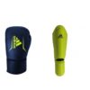 Bundel Adidas speed 175 blauw/geel scheenbeschermers en kickbokshandschoenen