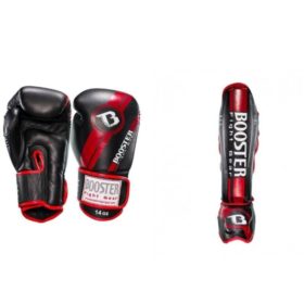 Bundel Booster V3 zwart/rood kickbokshandschoenen en scheenbeschermers