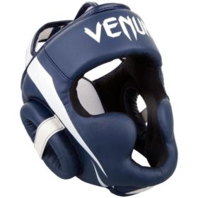 Blauw witte hoofdbeschermer van Venum Elite.