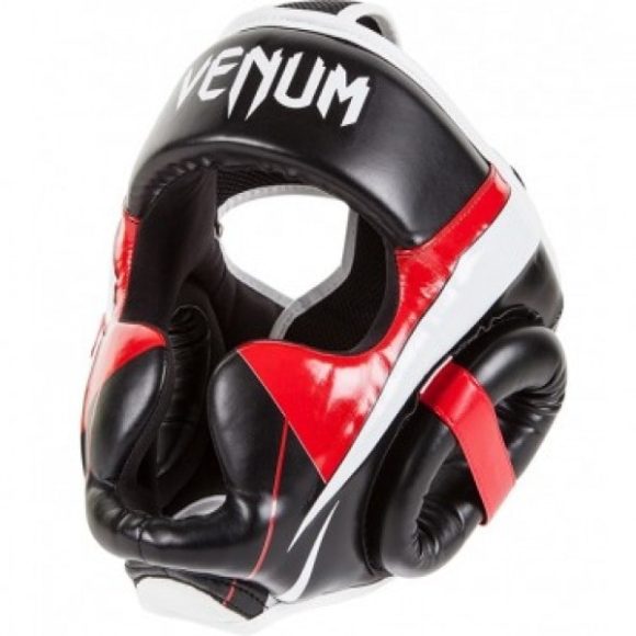 Zwart rood witte hoofdbeschermer van Venum Elite.