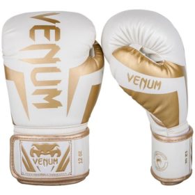 Wit gouden *kick(bokshandschoenen van Venum elite.