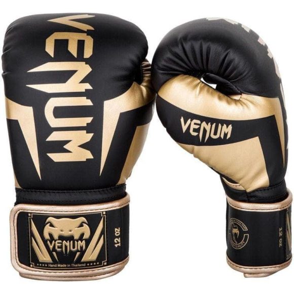 Zwart gouden (kick)bokshandschoenen van Venum elite.