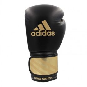 Zwart gouden Speed Pro bokshandschoenen van adidas.