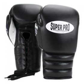 Zwart witte veter bokshandschoenen van Super Pro, de Combat Gear Knock Out.