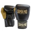 Zwart gouden (kick)bokshandschoenen van leer van Super Pro.