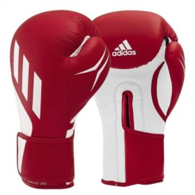 Leren wit rode (kick)bokshandschoenen van Adidas, de Speed Tilt 350v.
