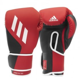 Leren rood zwarte (kick)bokshandschoenen van Adidas, de Speed Tilt 350v.
