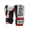 Zwart rood witte (kick)bokshandschoenen van Super Pro.