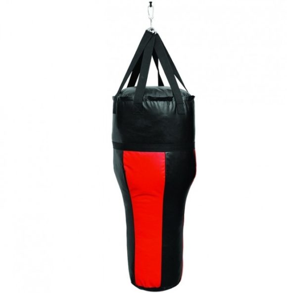 Zwart rode bokszak met hoek, anglebag, van 120 cm.