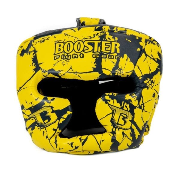 Geel zwarte hoofdbeschermer van Booster, de hgl b2 youth marble.