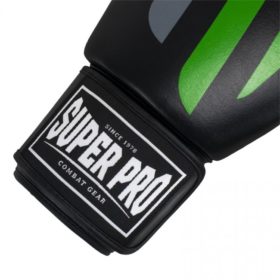 Super Pro Combat Gear No Mercy Lederen KickBokshandschoenen Zwart Groen Zilver 4