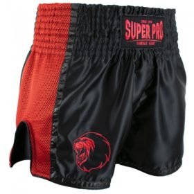 Zwart rood thai en kickboks broekje van Super Pro Brave.
