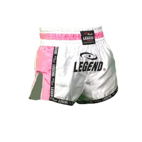 Wit roze kickboks broekje van Legend sports voor kinderen en volwassenen.