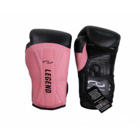 Zwarte roze leren bokshandschoenen van Legend Sports.