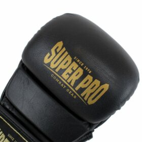 Super Pro Combat Gear Shooter Lederen MMA Handschoenen Zwart Goud 2