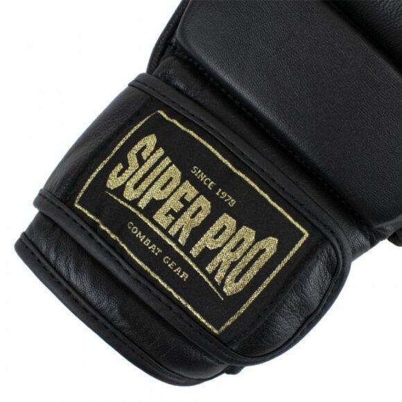 Super Pro Combat Gear Shooter Lederen MMA Handschoenen Zwart Goud 3