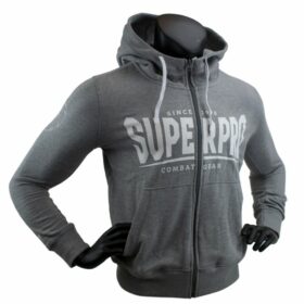 Grijze hoodie met rits van Super Pro voor dames en heren.
