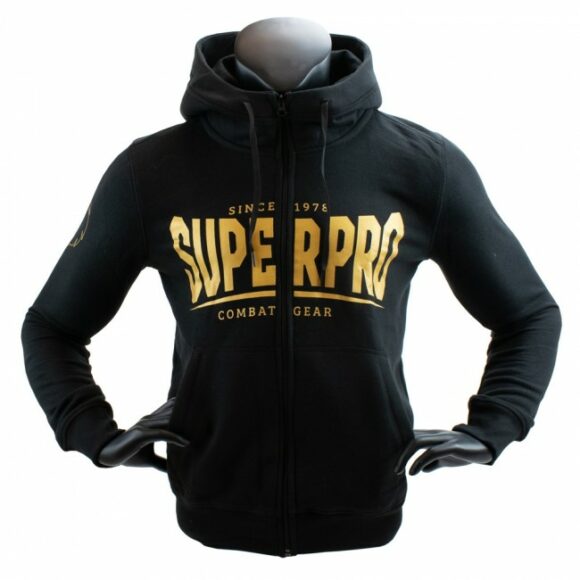 Super Pro Hoodie met Rits S.P. Logo Zwart Goud 2