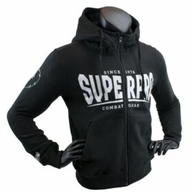 Zwarte hoodie met rits van Super Pro voor dames en heren.