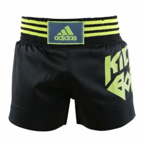 Zwart geel kickboksbroekje van Adidas.