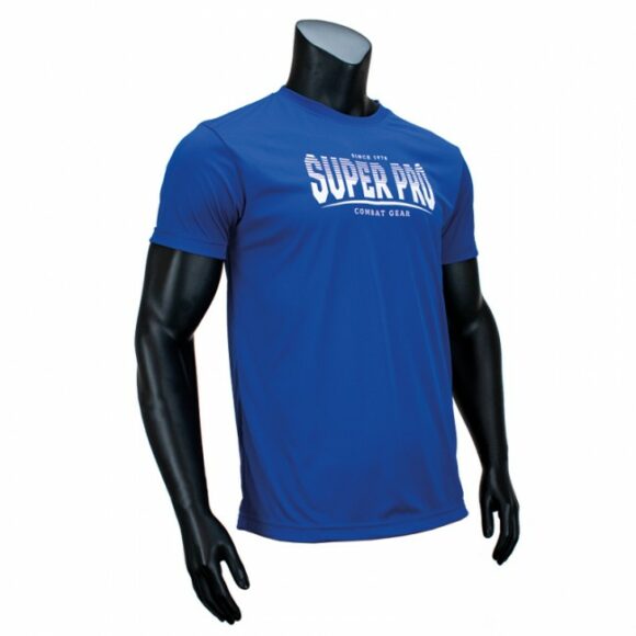 Een blauw t-shirt voor dames en heren van Super Pro.
