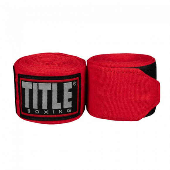 Rode boksbandages met een lengte van 455 cm van Title.